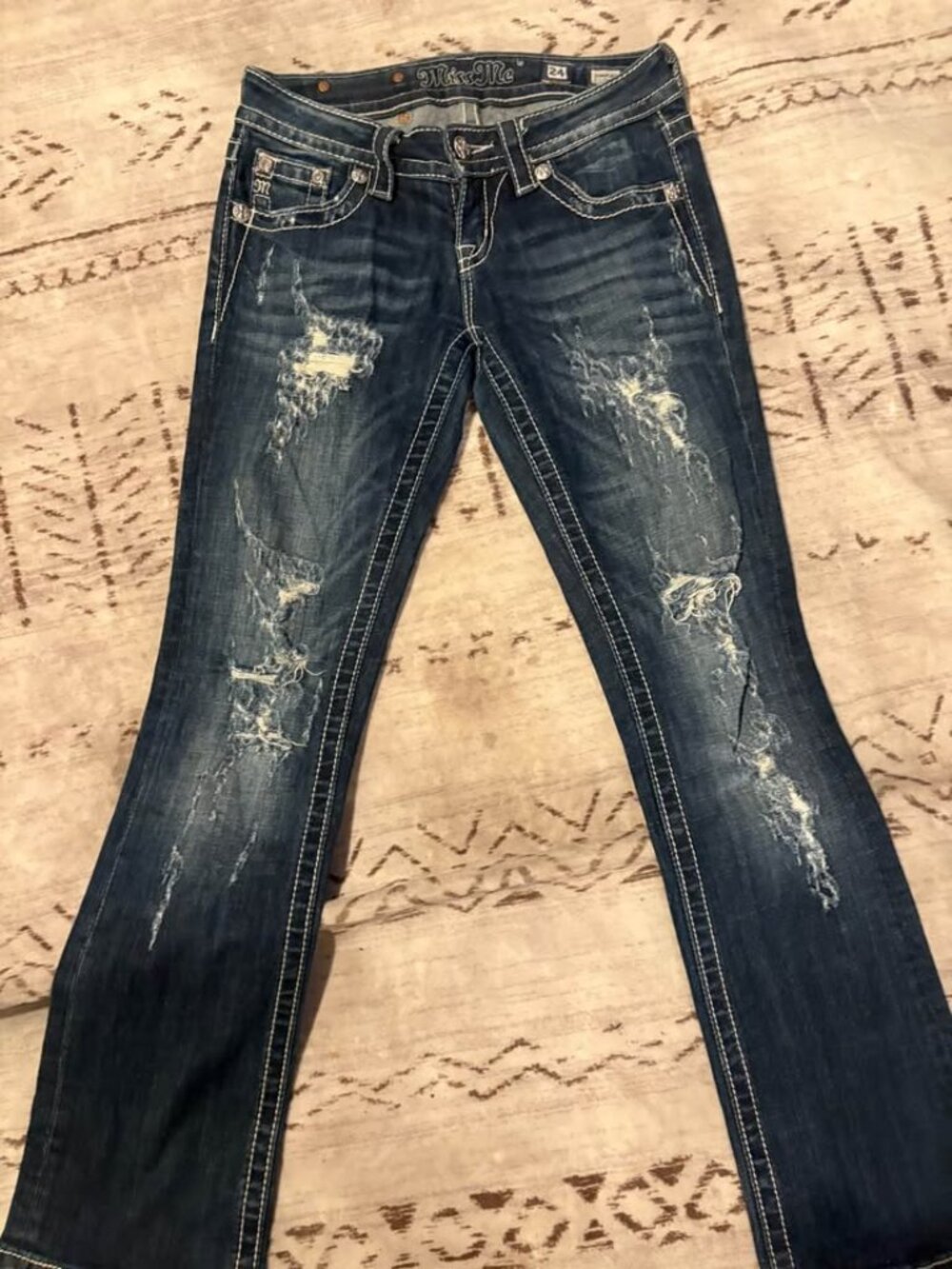 Miss Me JP9012SR2R Distressed Bootcut Jeans Dark Wash Size 24